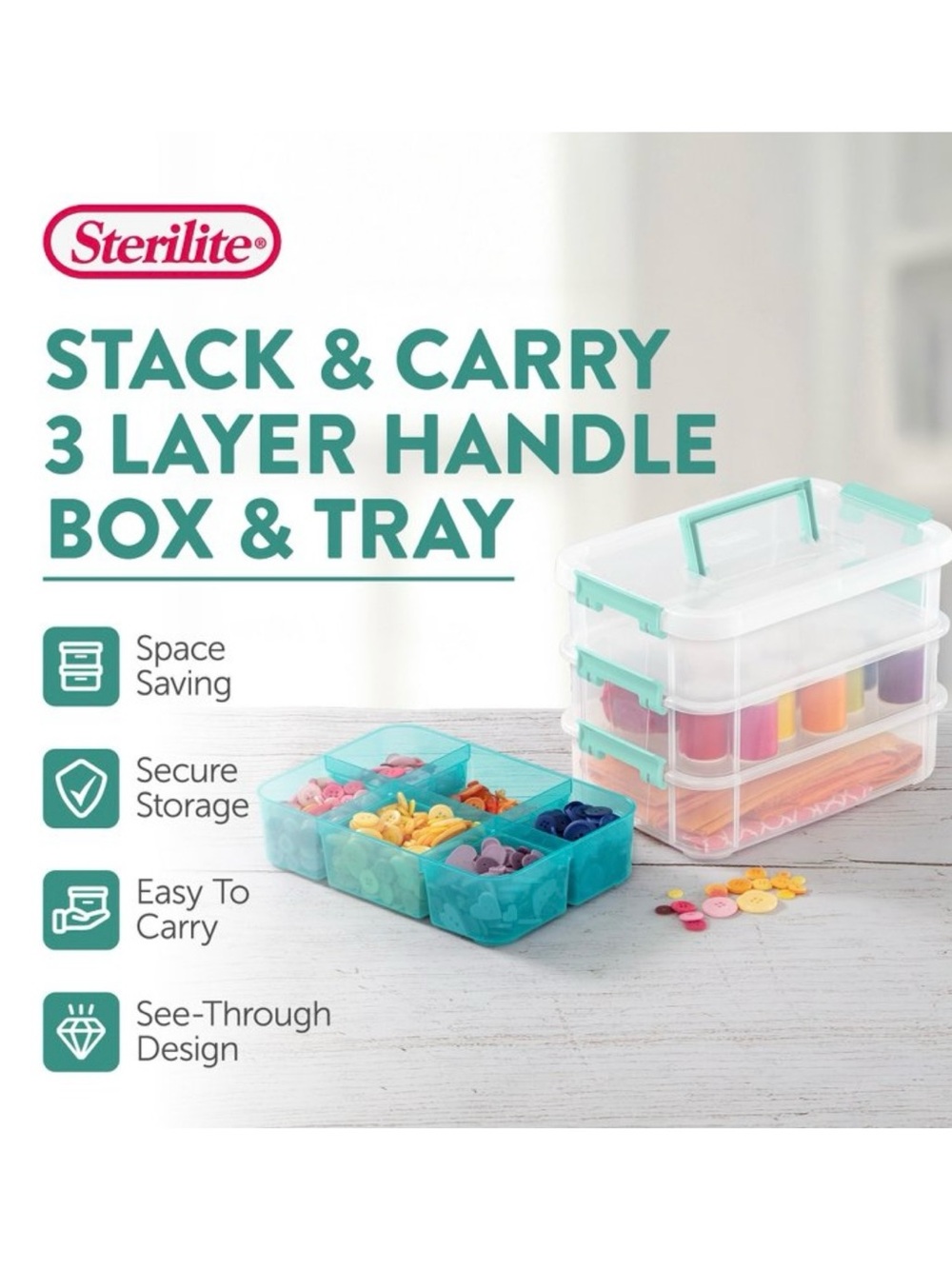 3 Layered Stack & Carry Tray Handle Box Organizer Storage Box